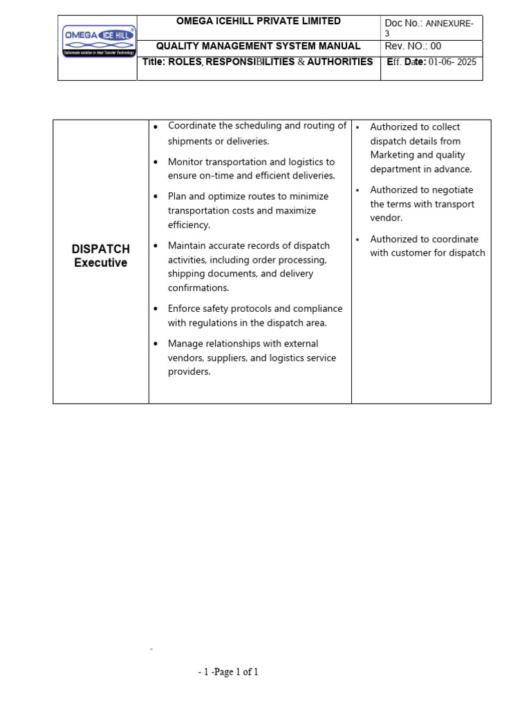 Dispatch Executive Responsibilities | PDF | Logistics | Business Process