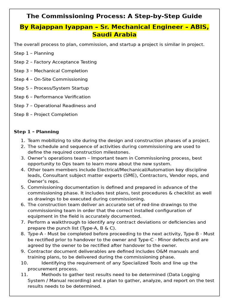 Commissioning Process Steps Explained | PDF