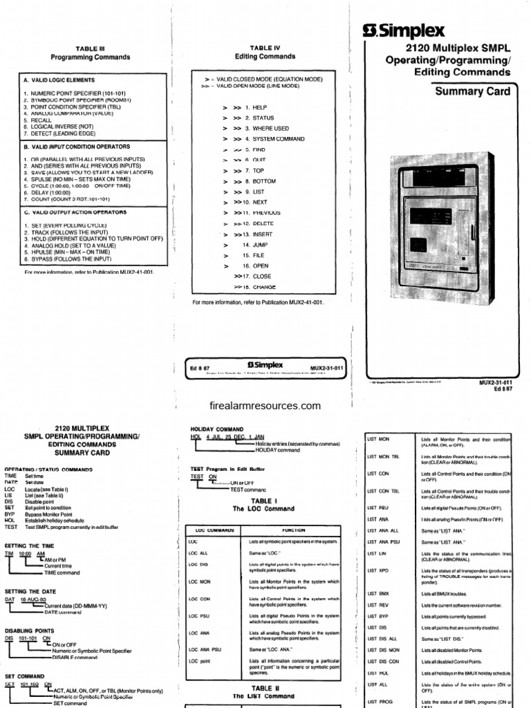 Simplex SSS Programming Commands | PDF | Electrical Circuits ...