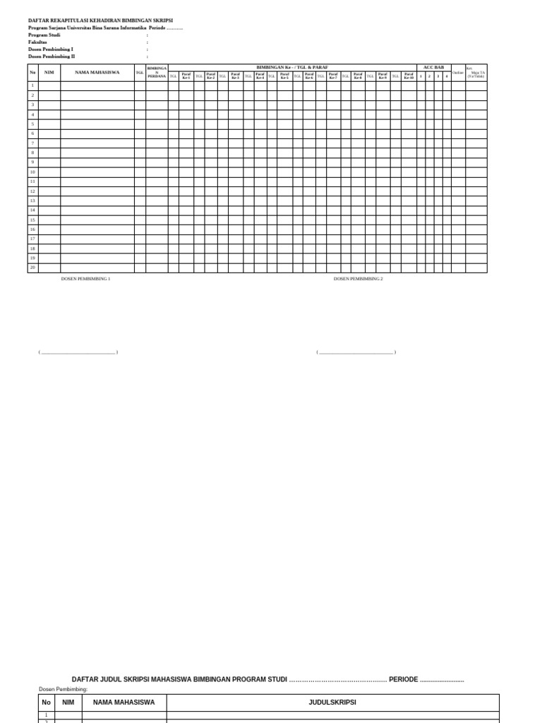 Form Rekapitulasi Bimbingan Skripsi-TA | PDF