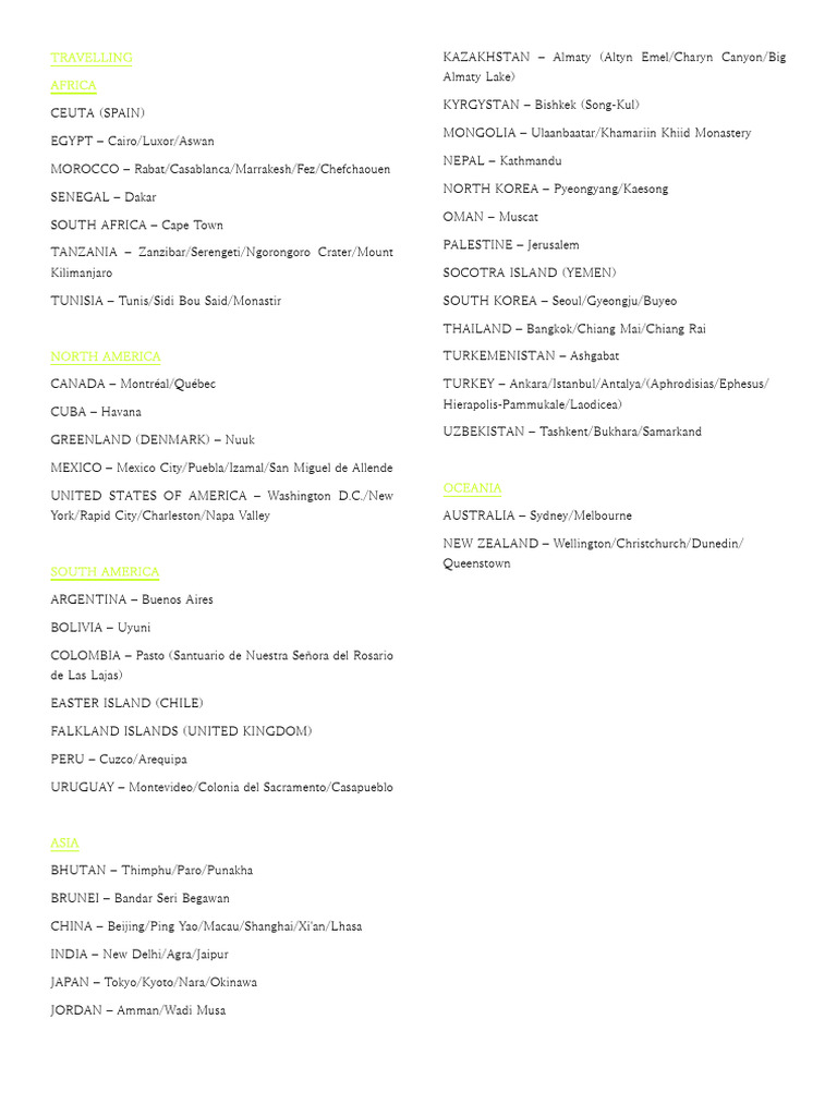 Global Travel Destinations Guide | PDF