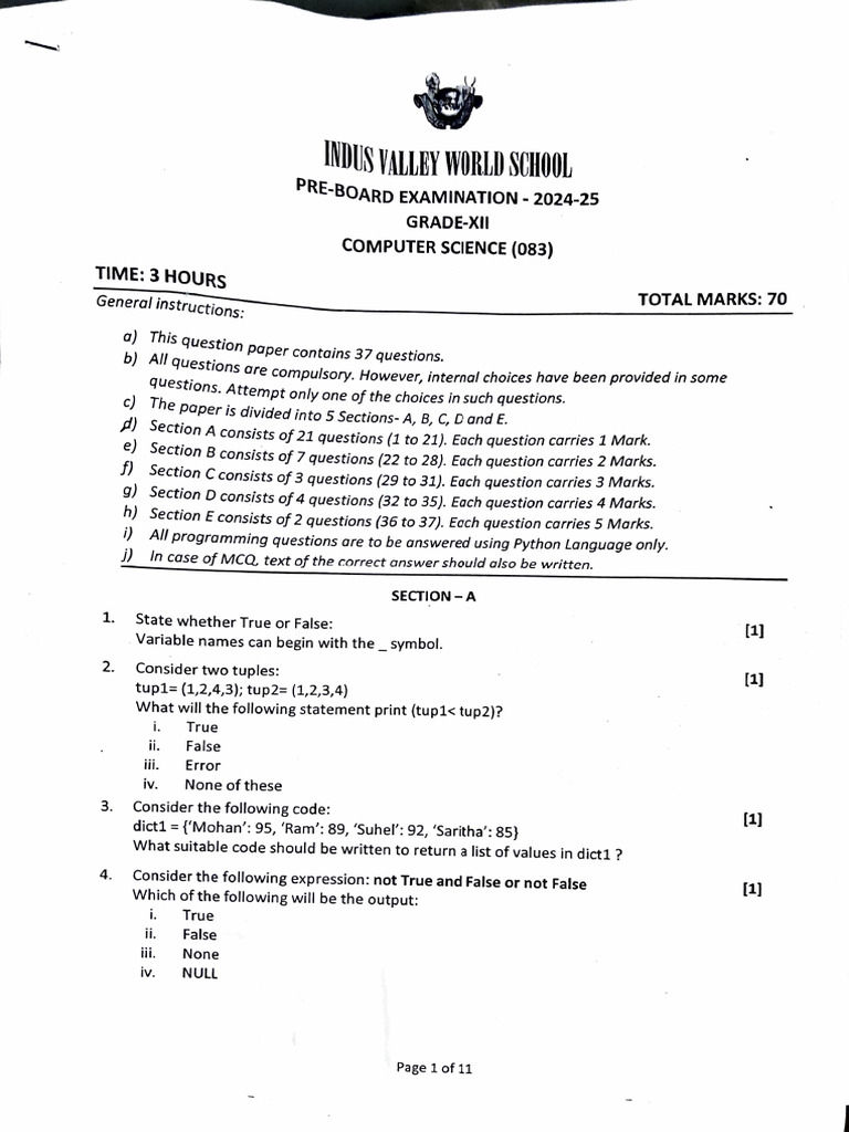 Computer Science Pre-Board Exam 2024-25 | PDF | Parameter (Computer ...