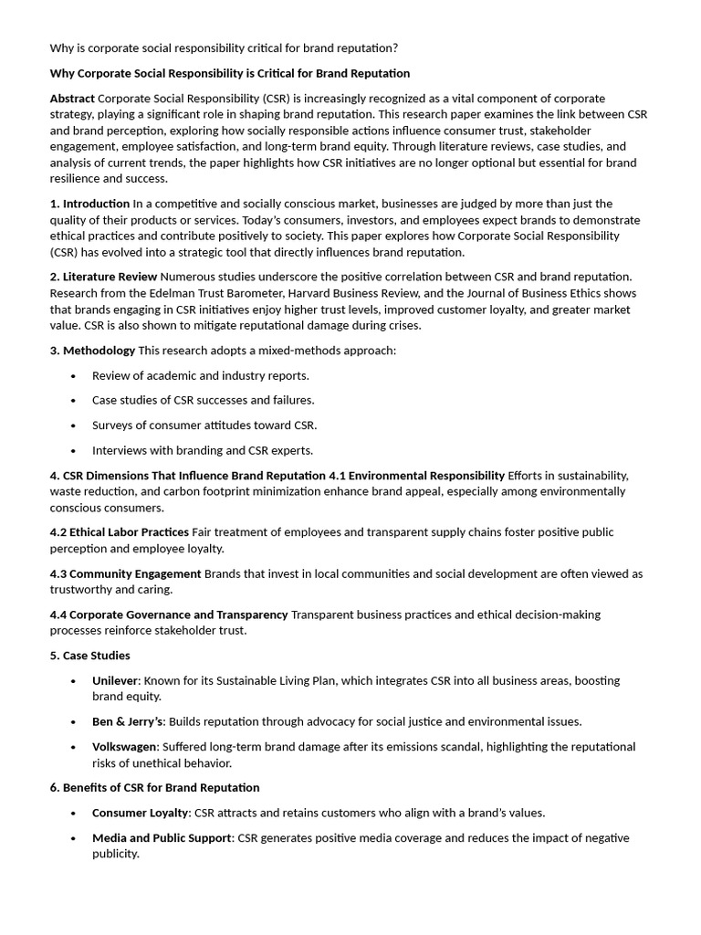 CSR's Impact on Brand Reputation | PDF | Corporate Social ...