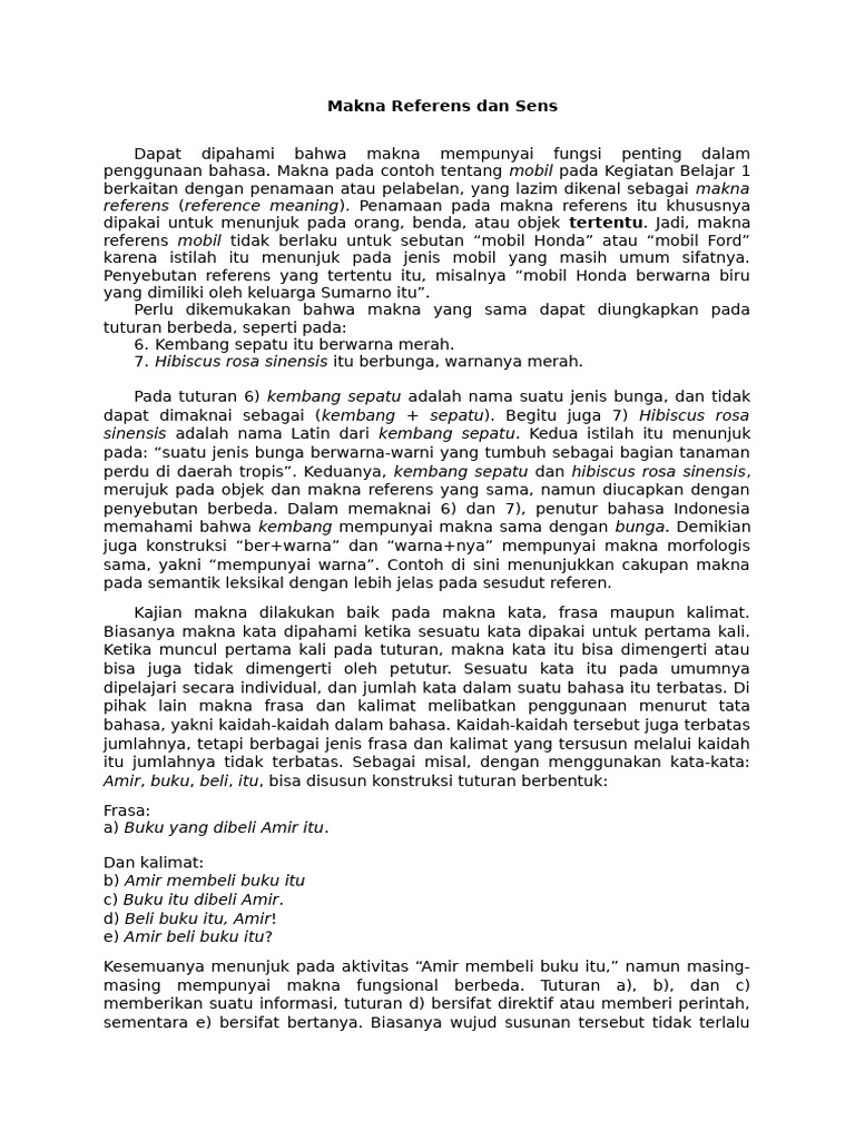 Makna Referens dan Sens dalam Semantik | PDF