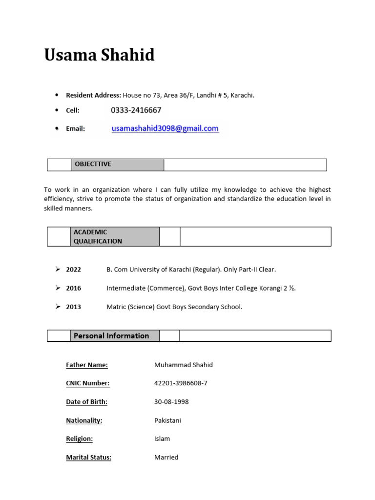 Usama Shahid CV | PDF