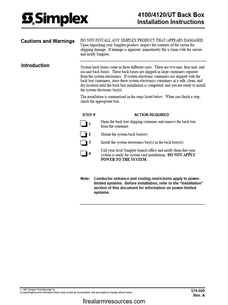 4100/4120/UT Back Box Installation Guide | PDF | Manufactured Goods