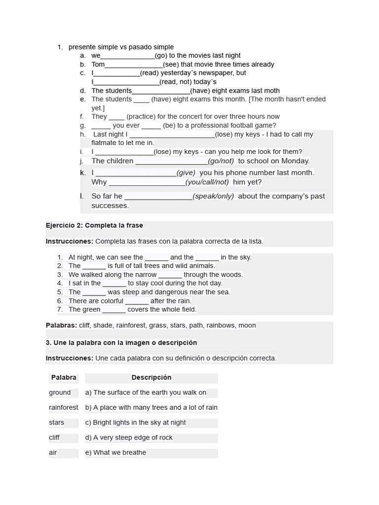 Present vs Past Simple Exercises | PDF