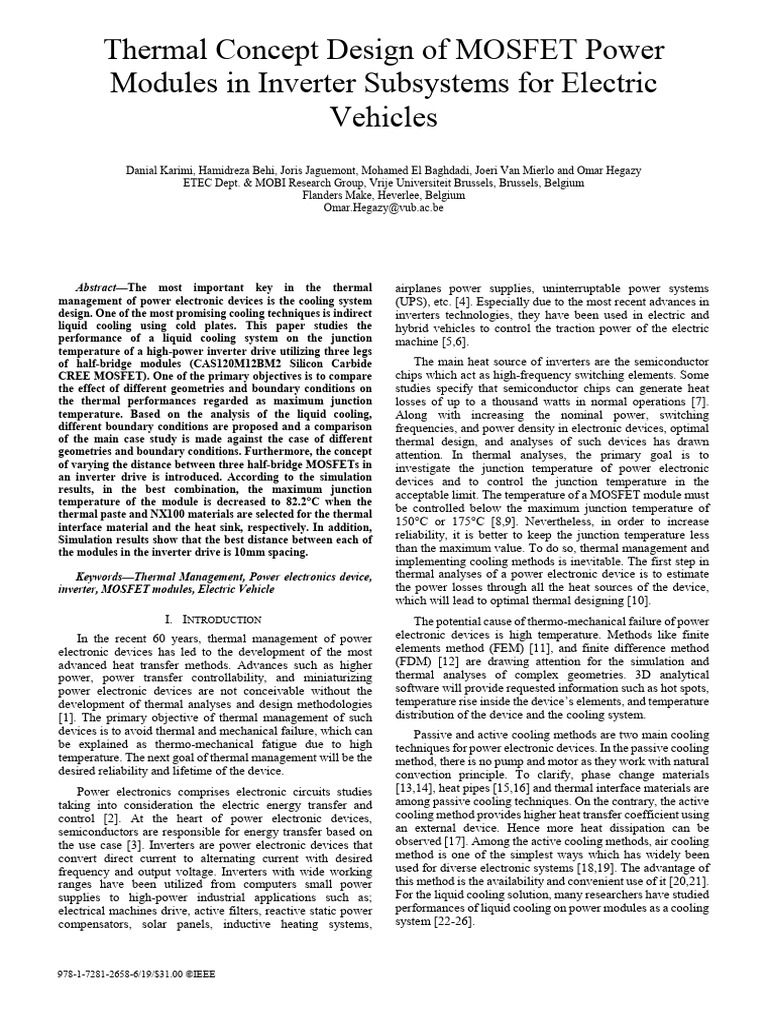 Thermal Design of MOSFET Modules in EVs | PDF | Power Electronics | Mosfet
