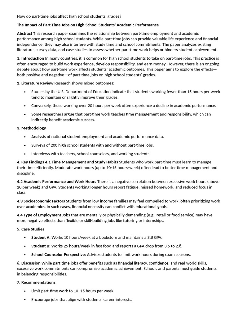 Impact of Part-Time Jobs on Grades | PDF | Learning