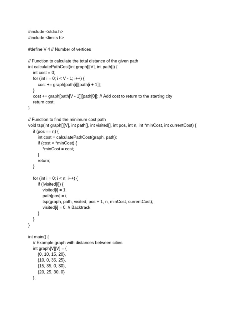 TSP Algorithm Implementation in C | PDF