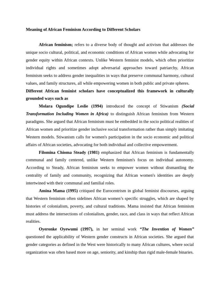 Understanding African Feminism Perspectives | PDF | Gender Studies ...