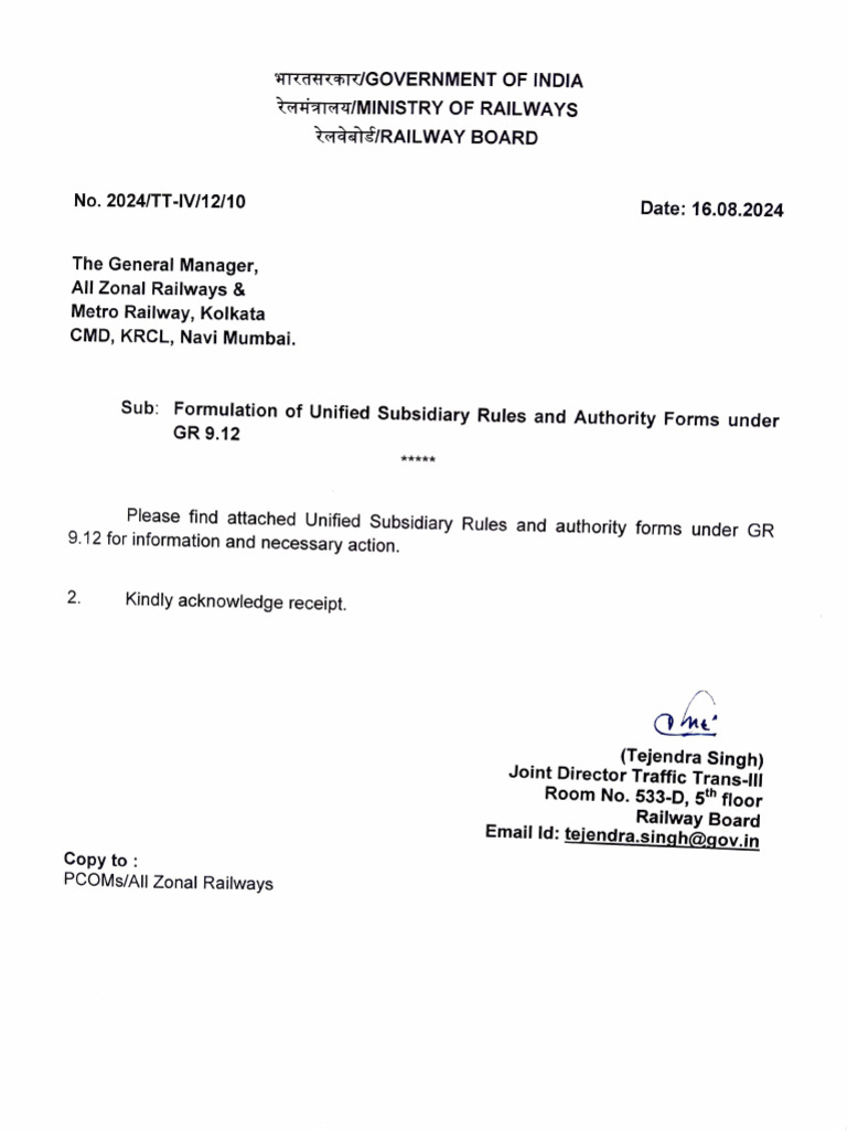 Unified Rules for GR 9.12 in Railways | PDF | Telephone | Train