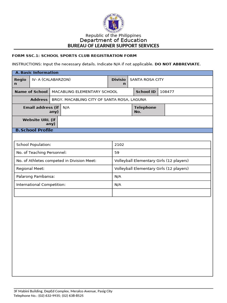 Macabling Elementary Sports Club Registration | PDF | Chess | Chess Theory