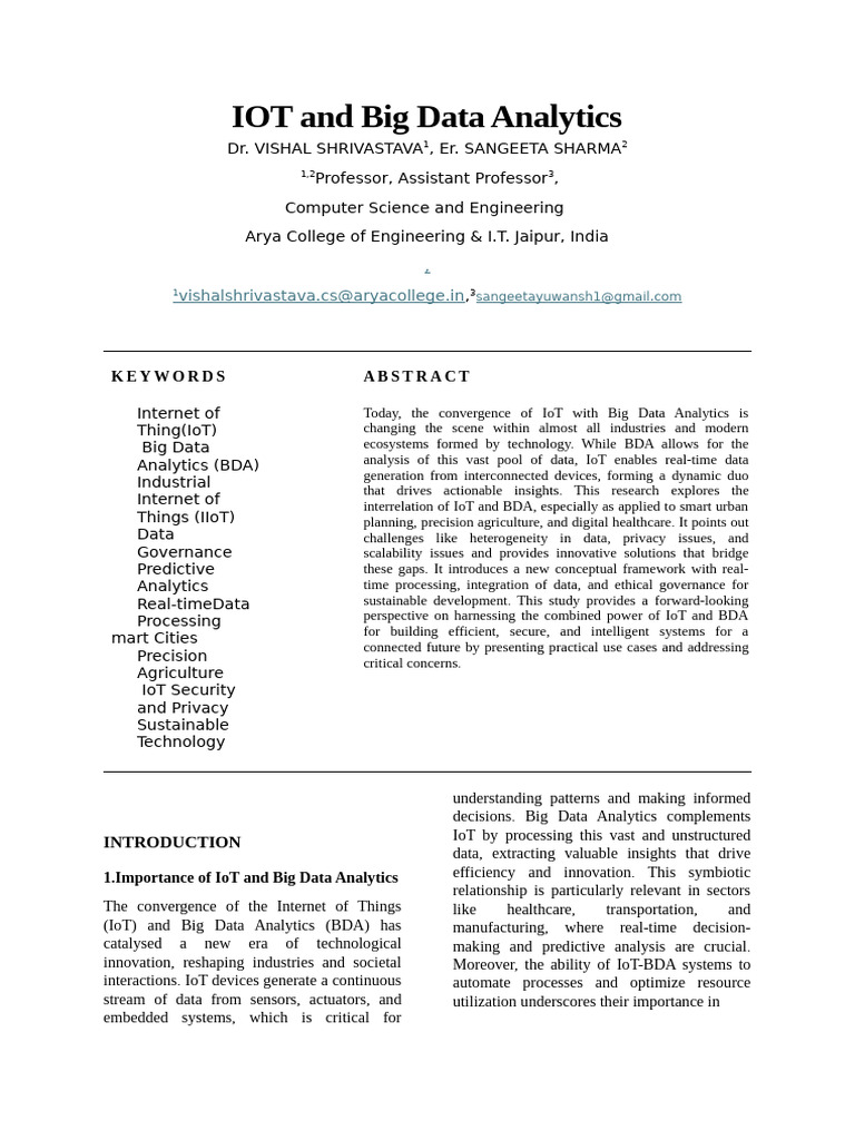 IOT and Big Data Analytics | PDF | Internet Of Things | Big Data