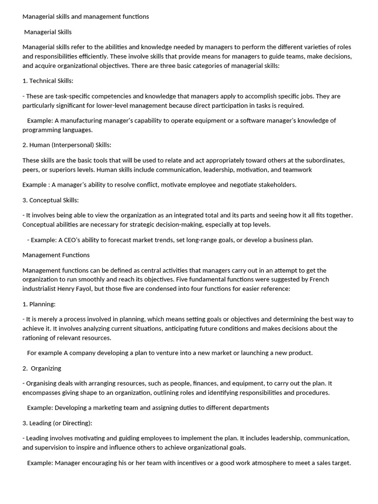 Managerial Skills and Functions Overview | PDF | Skill | Goal