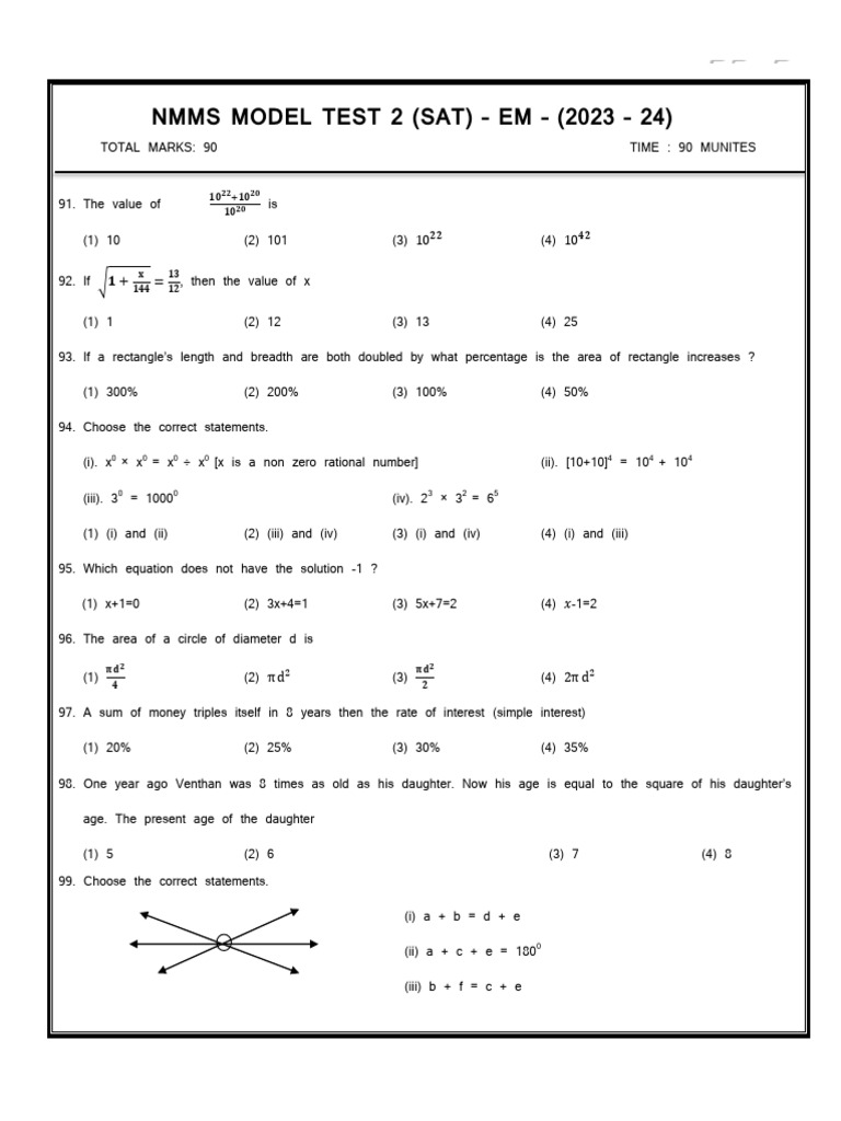 NMMS SAT Model Question Paper 2023 | PDF | Triangle | Triangle Geometry