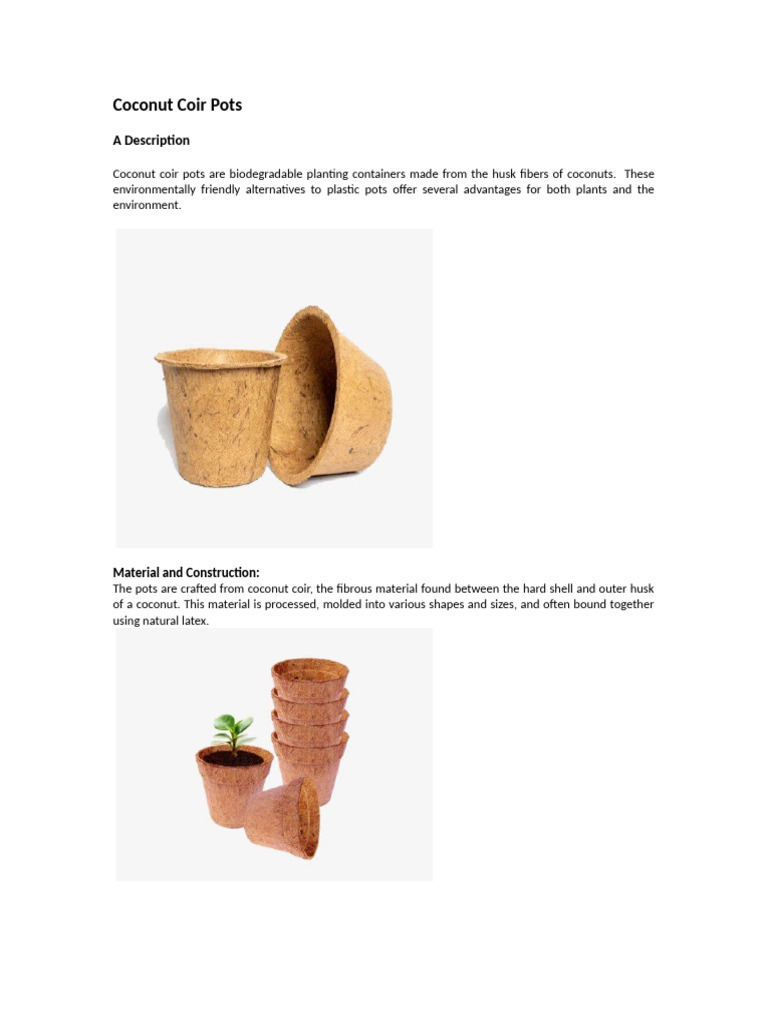 Benefits of Coconut Coir Pots | PDF | Coconut | Decomposition