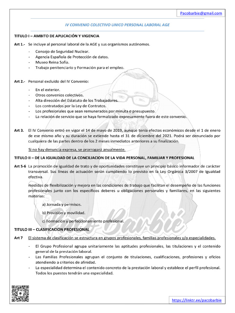 Resumen IV Convenio Colectivo Unico Personal Laboral Age | PDF