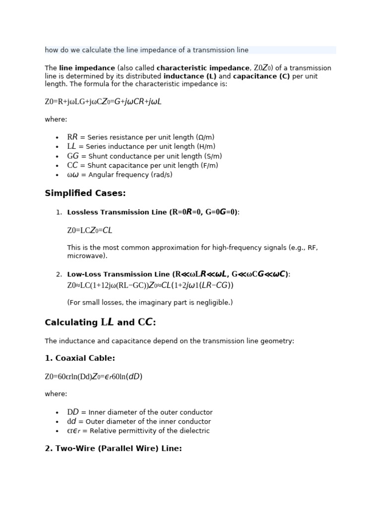 Calculating Transmission Line Impedance | PDF | Transmission Line ...