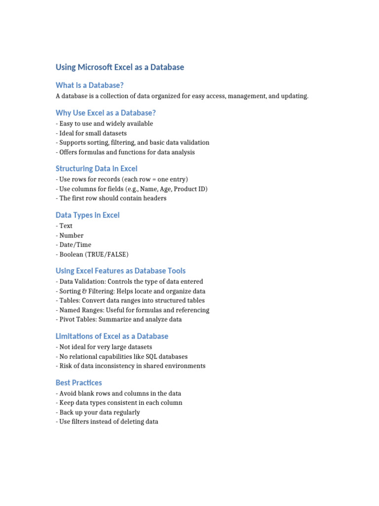 Using Excel As Database | PDF