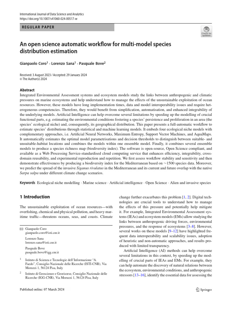 An Open Science Automatic Workflow For Multi-Model Species Distribution ...