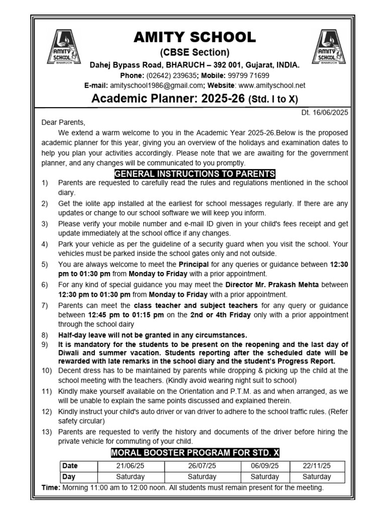 Amity School Academic Planner 2025-26 | PDF