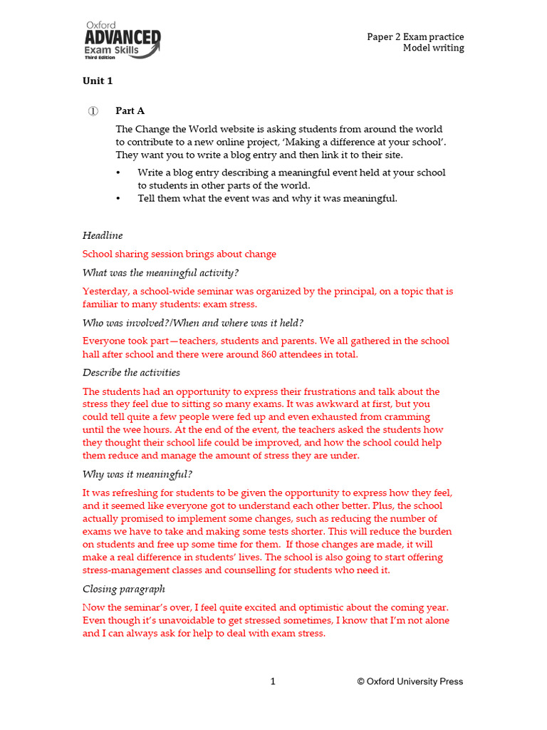 OA3E U1 P2 Model Writings | PDF