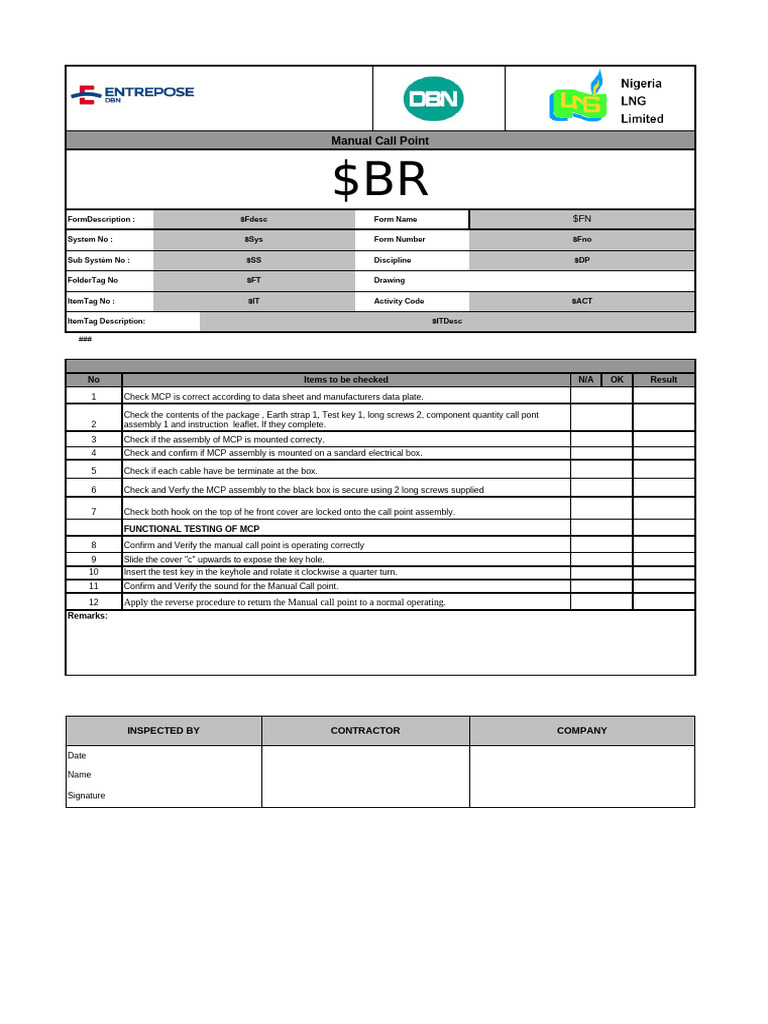 Manual Call Point Inspection Checklist | PDF