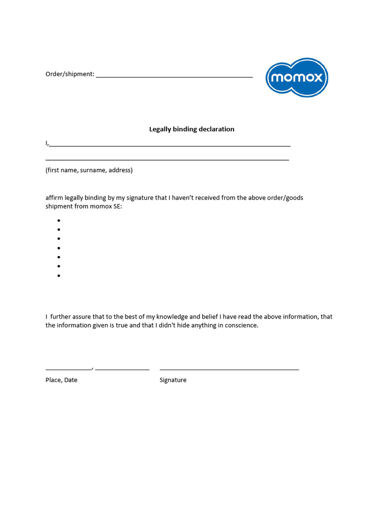 Legally Binding Declaration of Non-Receipt | PDF