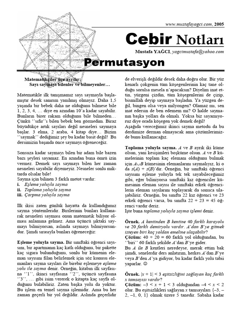 Silo - Tips Cebir Notlar Permutasyon Mustafa Yaci | PDF