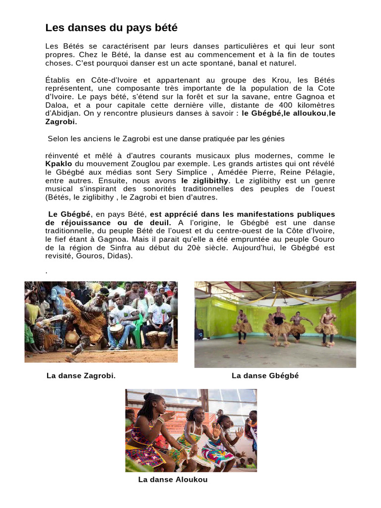 Danses Traditionnelles du Peuple Bété | PDF