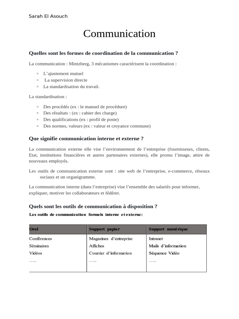 Coordination et outils de communication en entreprise | PDF