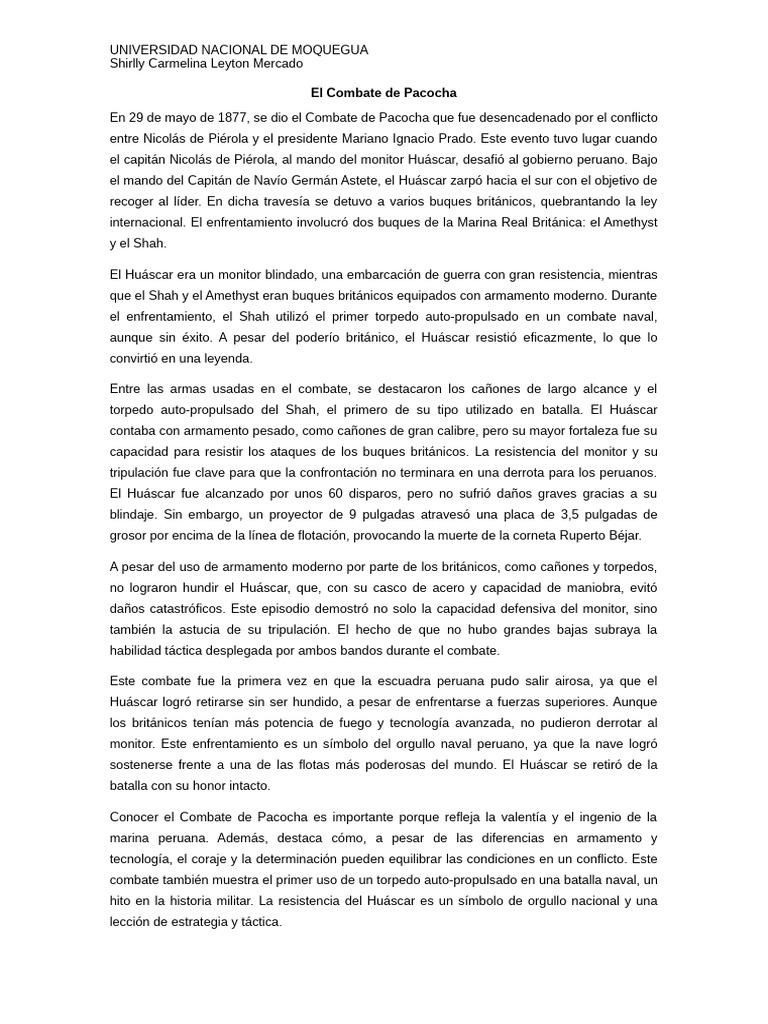 Combate Naval de Pacocha: Héroes y Estrategia | PDF | Guerra Naval ...