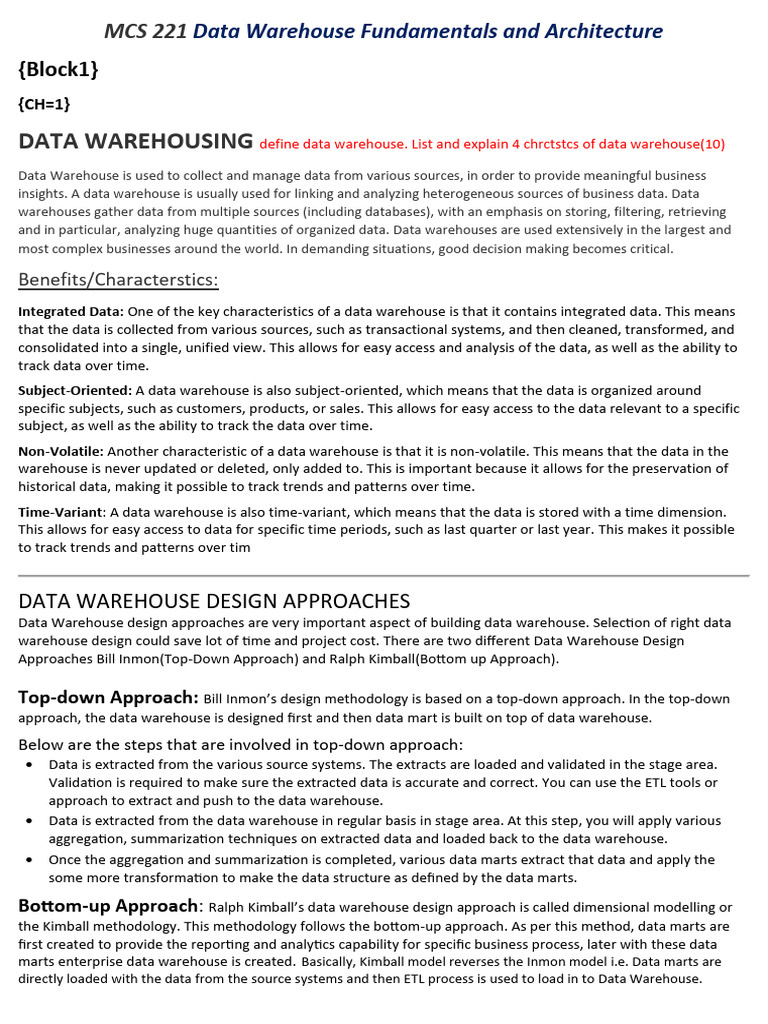 MCS 221 Notes | PDF | Data Warehouse | Databases