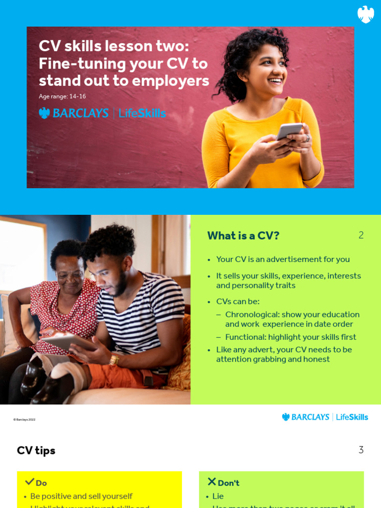 CV Skills Lesson Two Presentation Slides | PDF | Cognition | Social ...