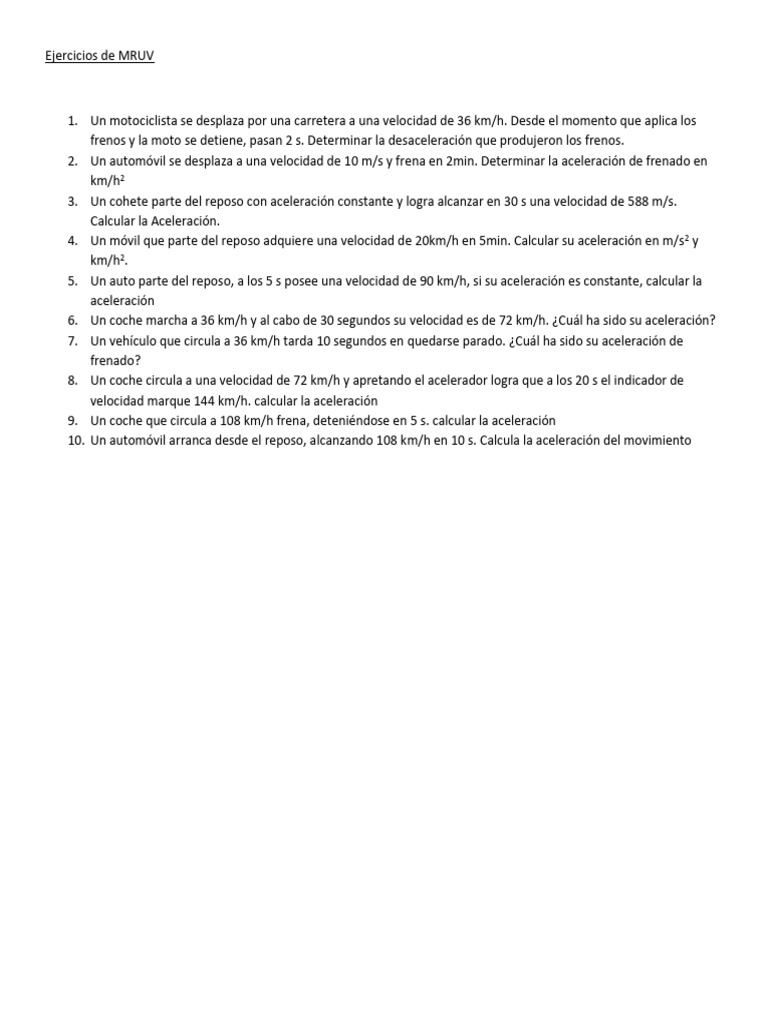Ejecicios de MRUV | PDF