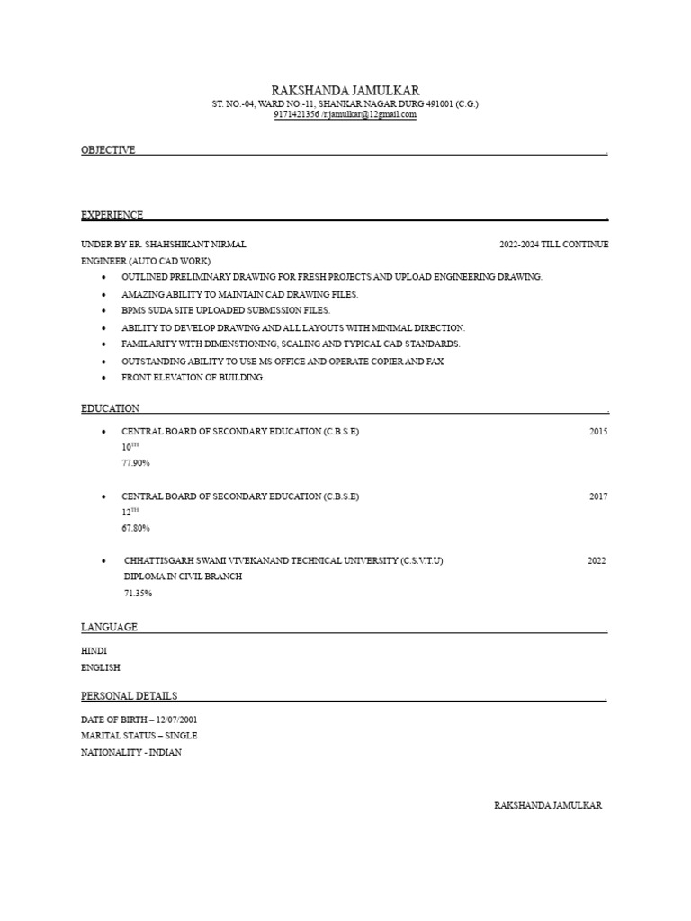 BPMS Suda Profile of Rakshanda Jamulkar | PDF