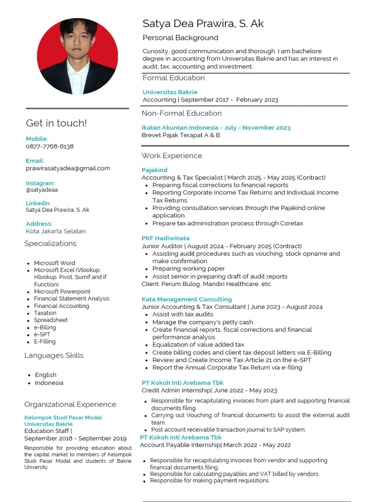 CV Satya Dea Prawira 08052025-9 | PDF | Taxes | Accounts Payable