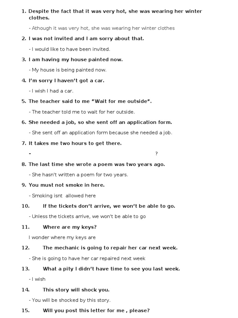 Sentence Transformation Examples | PDF