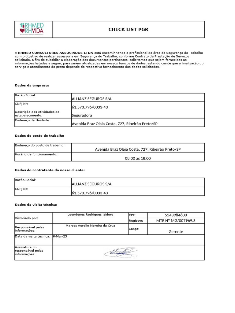 Checklist de PGR para Segurança do Trabalho | PDF