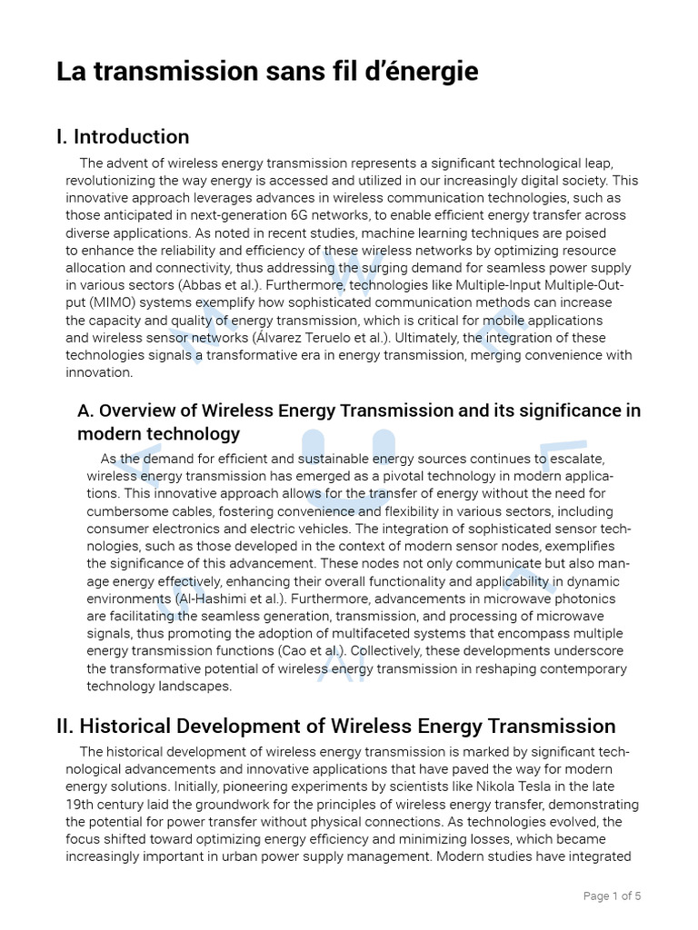 La Transmission Sans Fil D Nergie | PDF | Wireless | Electric Power ...