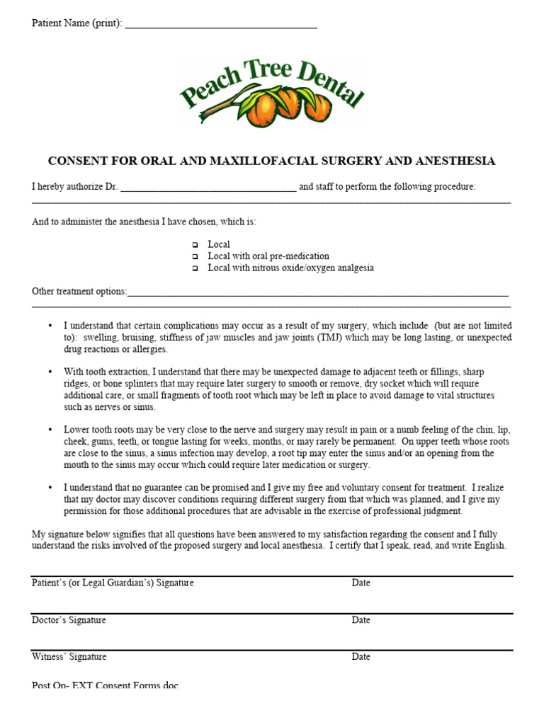Oral Surgery Consent Form Template | PDF | Anesthesia | Medicine