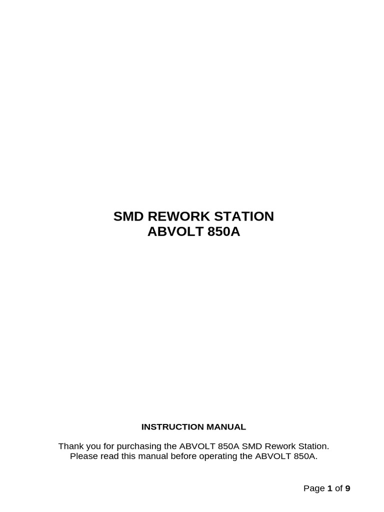ABVOLT 850A SMD Rework Manual | PDF | Soldering | Mechanical Engineering