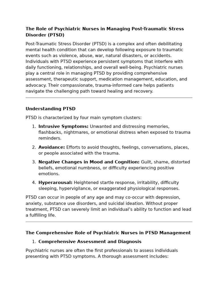 The Role of Psychiatric Nurses in Managing Post | PDF | Psychological ...