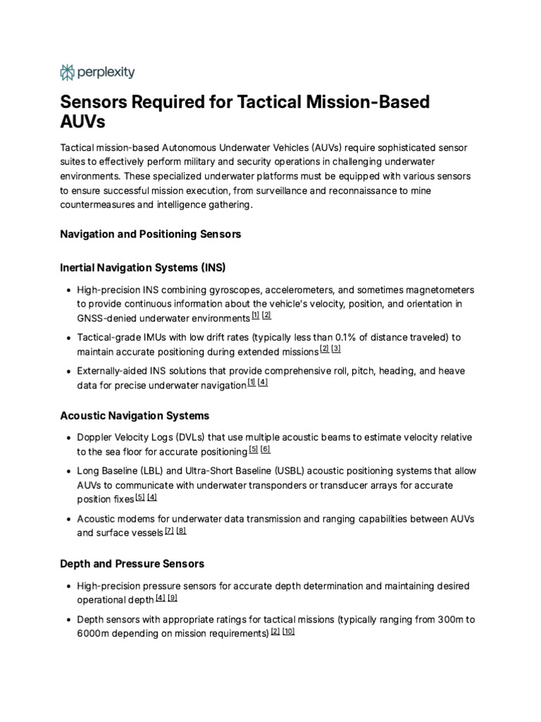 Sensors Required For Tactical Mission-Based AUVs | PDF | Sonar ...