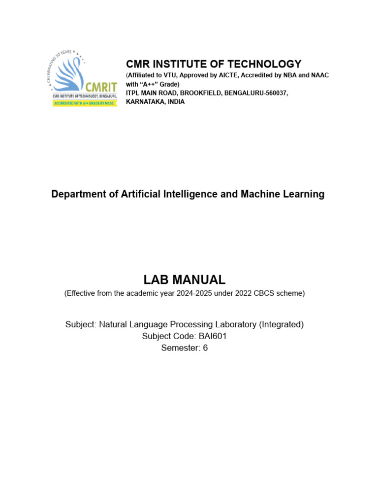 NLP Lab Manual for AI & ML Students | PDF | Morphology (Linguistics ...