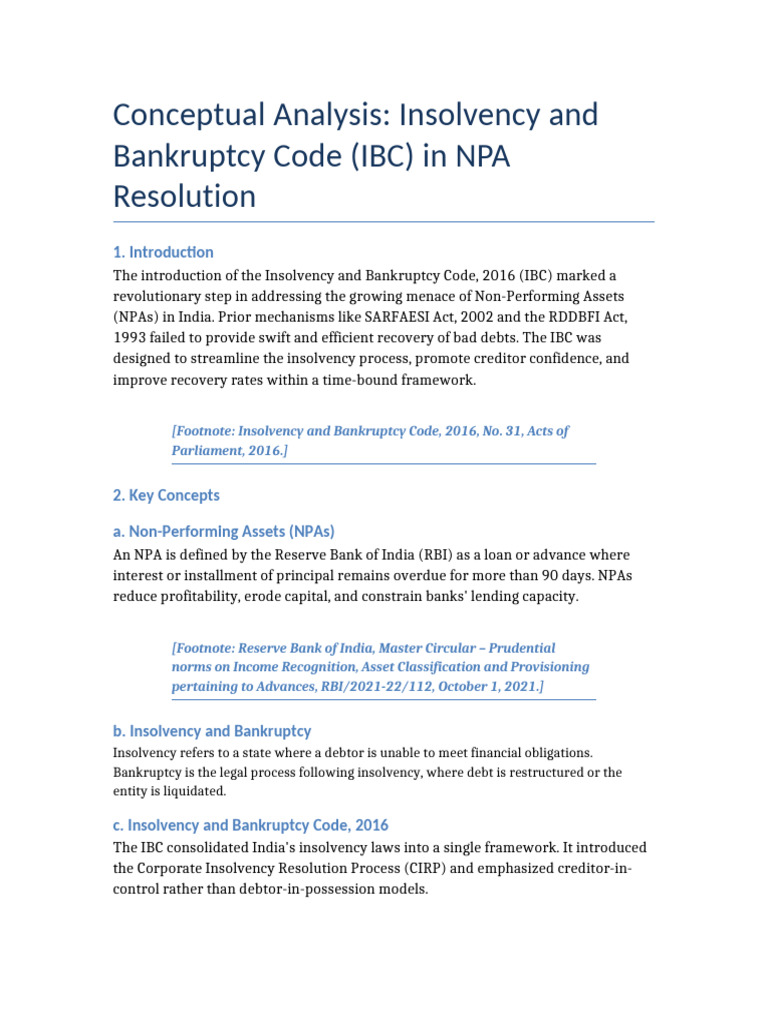 IBC's Role in NPA Resolution in India | PDF | Bankruptcy | Insolvency