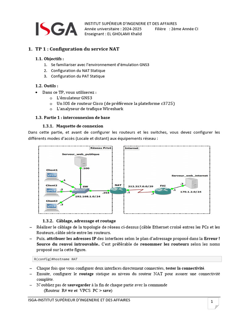 Configuration NAT avec GNS3 et Cisco | PDF | l'Internet | Architecture ...
