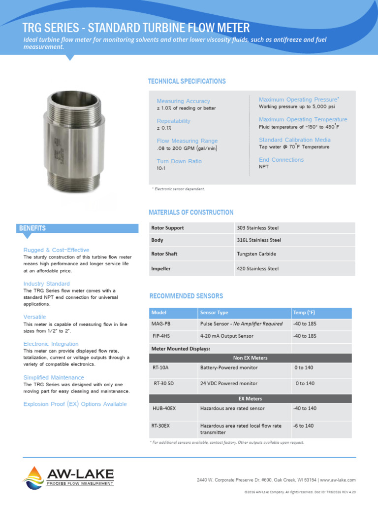TRG Series Turbine Flow Meter Overview | PDF | Flow Measurement ...