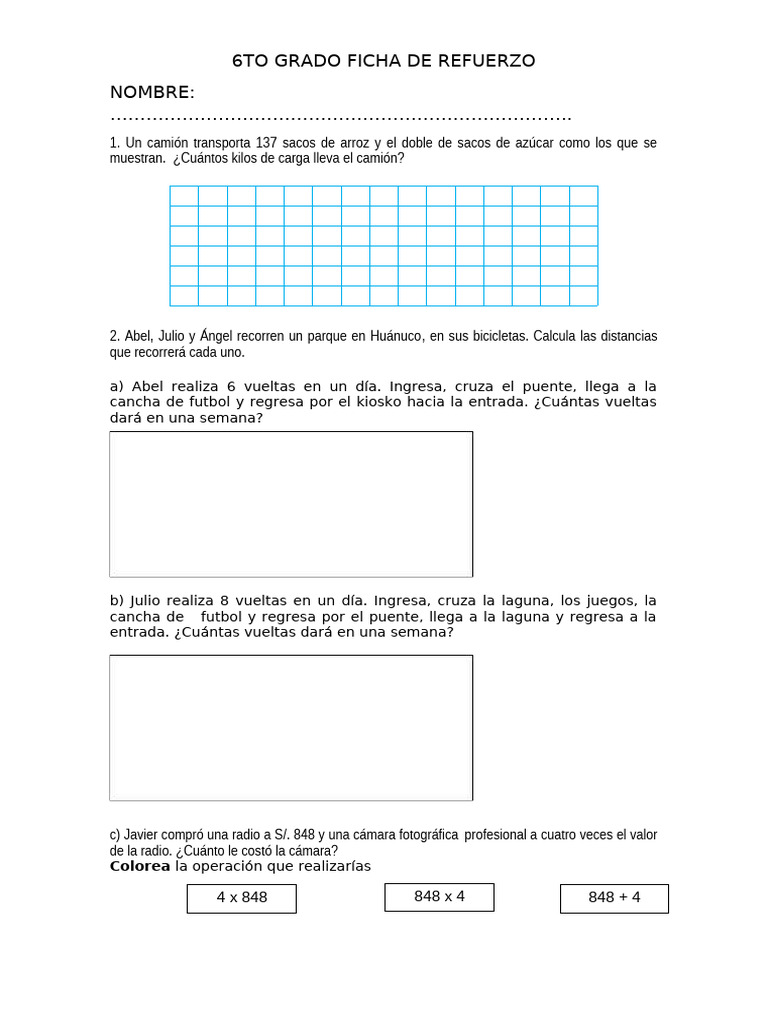 ficha 6TO GRADO matematica | PDF